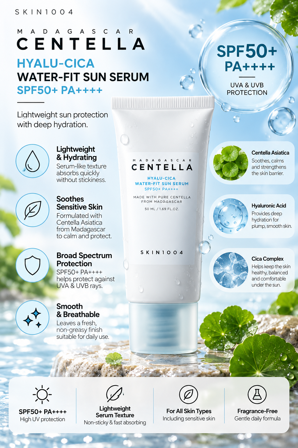 Skin1004 Madagascar Centella Hyalu-Cica Water-Fit Sun Serum SPF50+